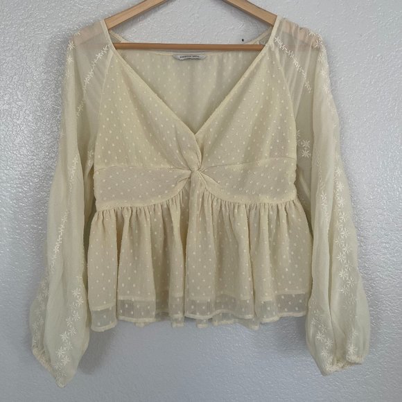 American Eagle Outfitters Tops - American Eagle Cream Peplum Blouse Size Medium